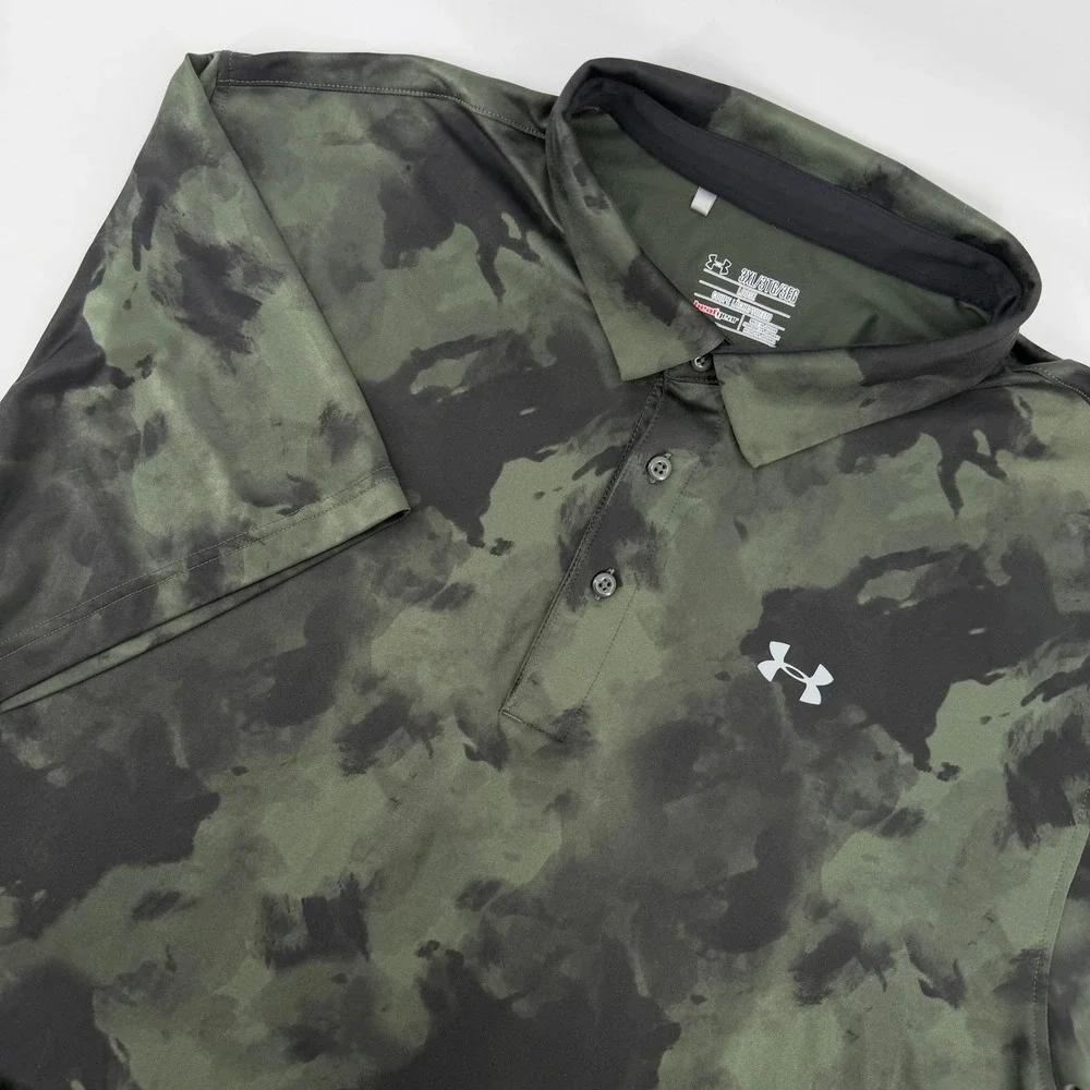 Under Armour Polo Shirt Mens 3XL Green Camo Wounded Warrior Project HeatGear